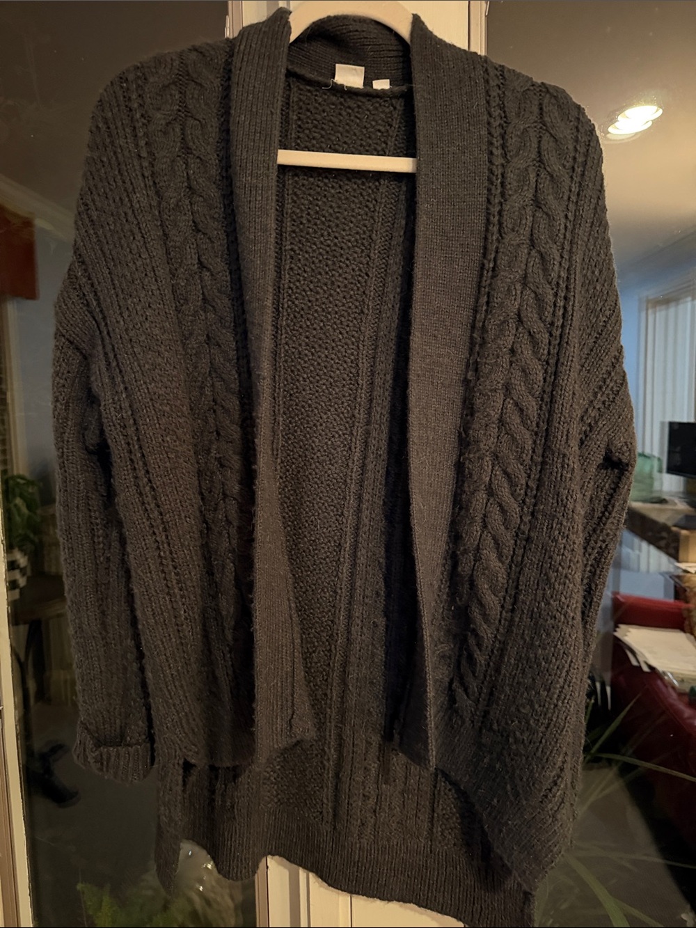 Dark Grey Gap Cable Knit Open-Front Women's Cardigan